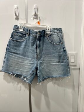 Dynamite Light Blue High-Rise Distressed Denim Shorts